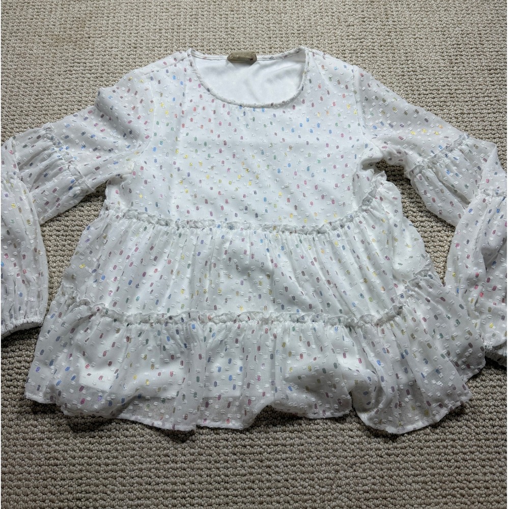 Altard State‎ Top Womens Small White Ruffle Tiered Swing Blouse Soft Chic Boho